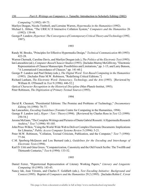 INTRODUCTION TO SCHOLARLY EDITING ... - Rare Book School