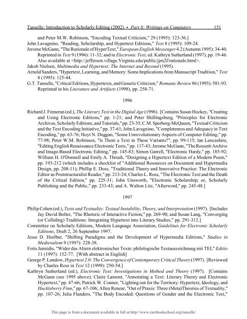 INTRODUCTION TO SCHOLARLY EDITING ... - Rare Book School