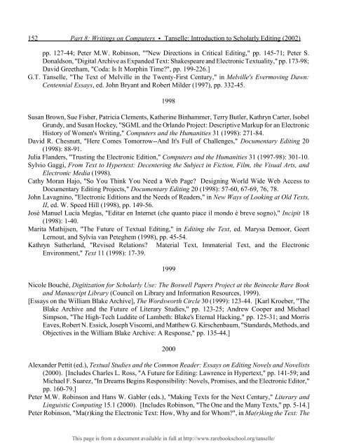INTRODUCTION TO SCHOLARLY EDITING ... - Rare Book School