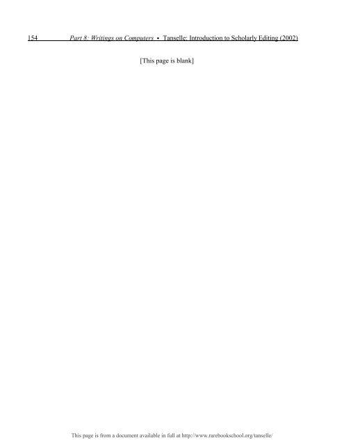 INTRODUCTION TO SCHOLARLY EDITING ... - Rare Book School