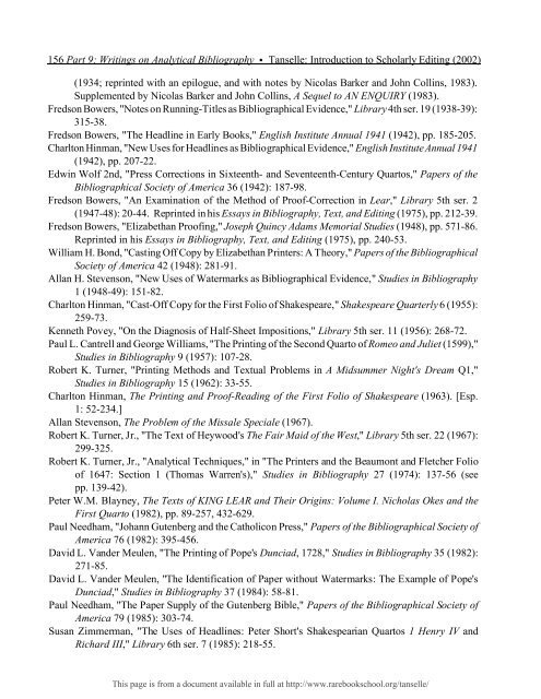 INTRODUCTION TO SCHOLARLY EDITING ... - Rare Book School