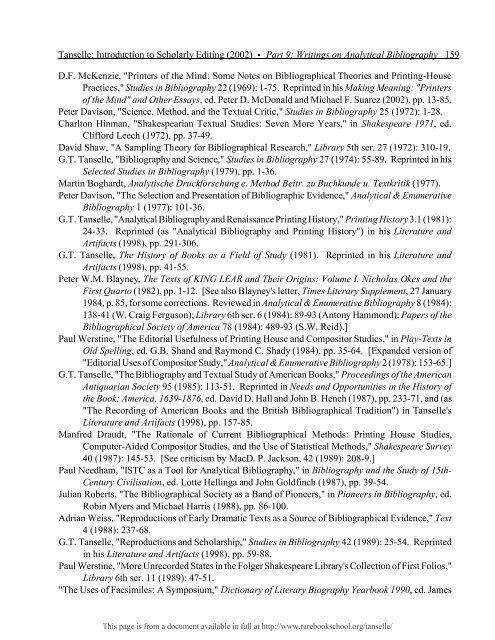 INTRODUCTION TO SCHOLARLY EDITING ... - Rare Book School