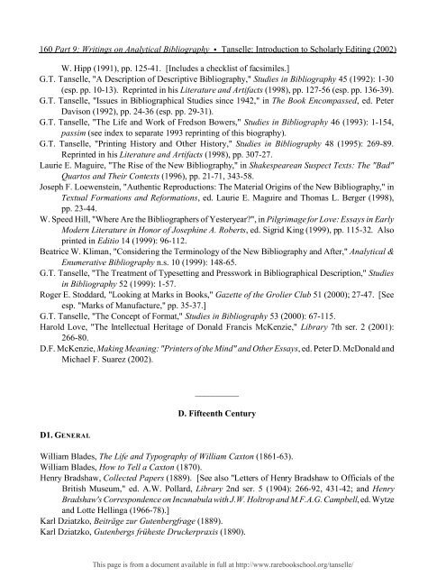 INTRODUCTION TO SCHOLARLY EDITING ... - Rare Book School