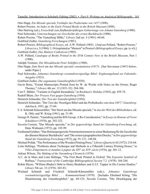 INTRODUCTION TO SCHOLARLY EDITING ... - Rare Book School