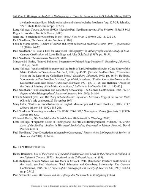 INTRODUCTION TO SCHOLARLY EDITING ... - Rare Book School
