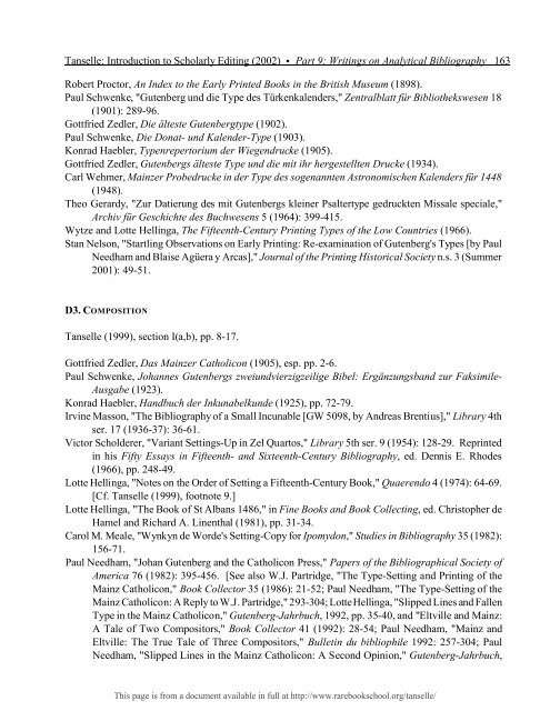 INTRODUCTION TO SCHOLARLY EDITING ... - Rare Book School