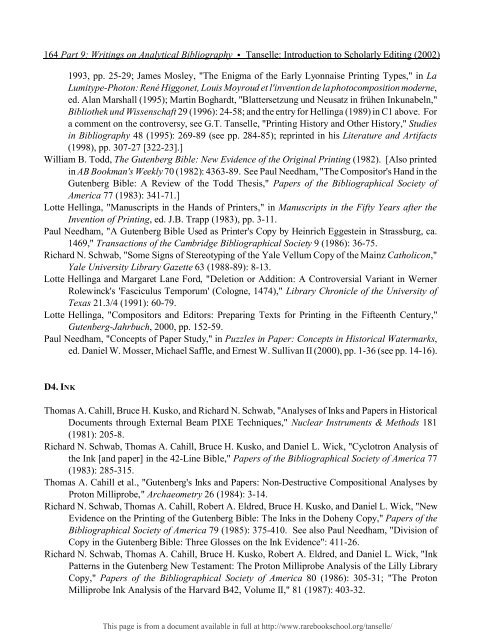 INTRODUCTION TO SCHOLARLY EDITING ... - Rare Book School