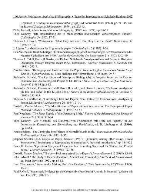 INTRODUCTION TO SCHOLARLY EDITING ... - Rare Book School
