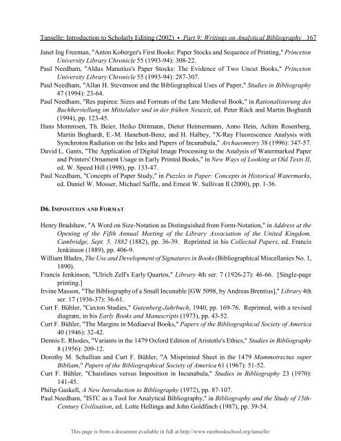 INTRODUCTION TO SCHOLARLY EDITING ... - Rare Book School