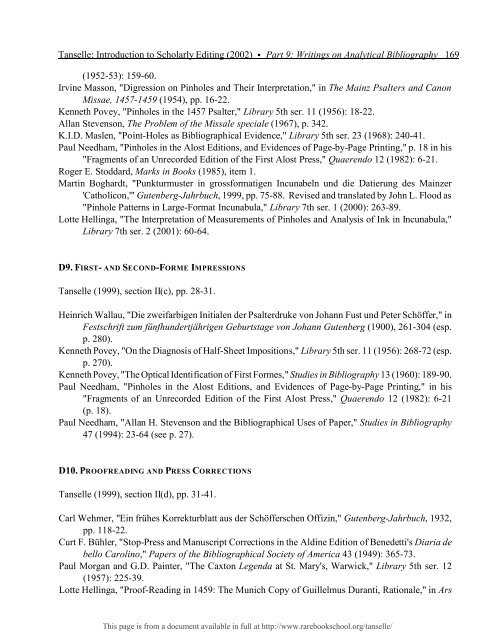 INTRODUCTION TO SCHOLARLY EDITING ... - Rare Book School