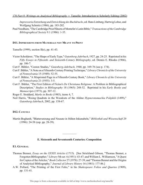 INTRODUCTION TO SCHOLARLY EDITING ... - Rare Book School