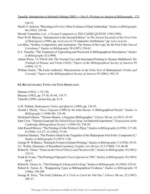 INTRODUCTION TO SCHOLARLY EDITING ... - Rare Book School