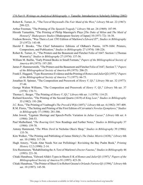 INTRODUCTION TO SCHOLARLY EDITING ... - Rare Book School