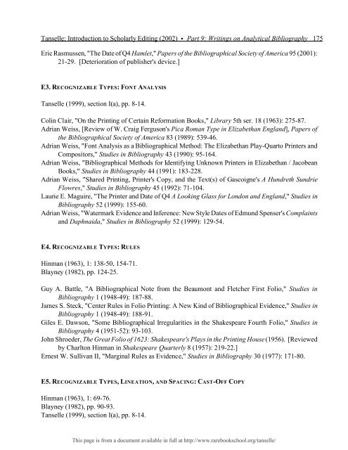 INTRODUCTION TO SCHOLARLY EDITING ... - Rare Book School