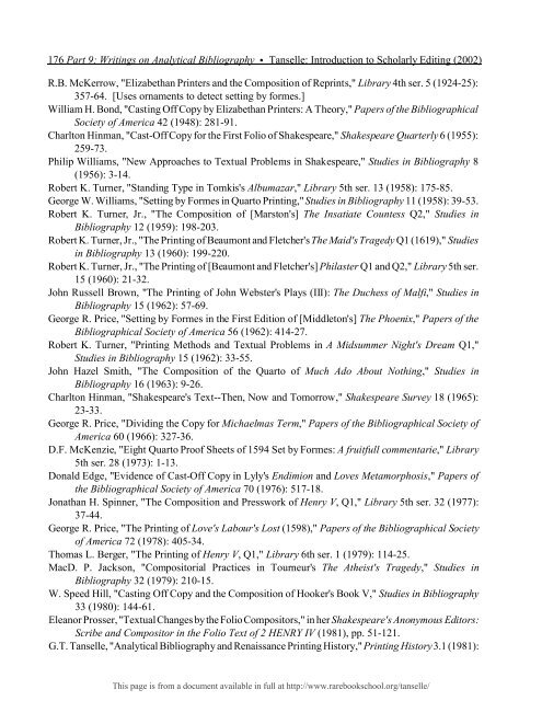 INTRODUCTION TO SCHOLARLY EDITING ... - Rare Book School