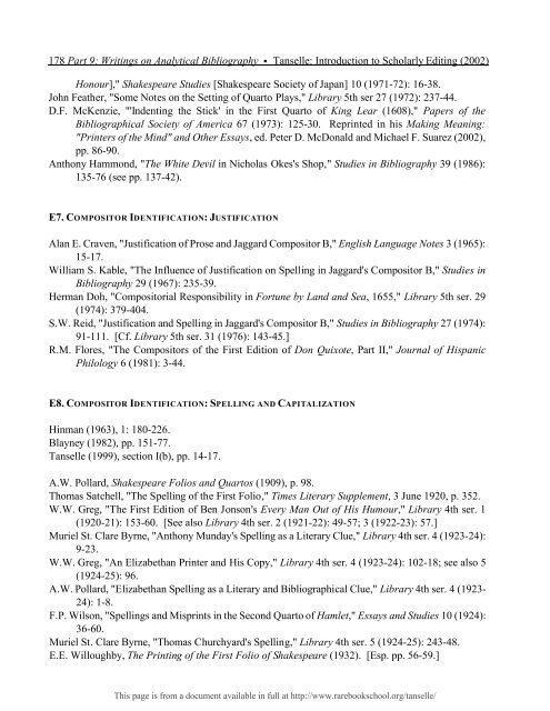 INTRODUCTION TO SCHOLARLY EDITING ... - Rare Book School