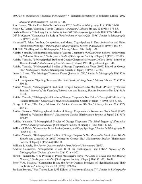 INTRODUCTION TO SCHOLARLY EDITING ... - Rare Book School
