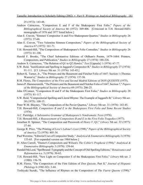 INTRODUCTION TO SCHOLARLY EDITING ... - Rare Book School