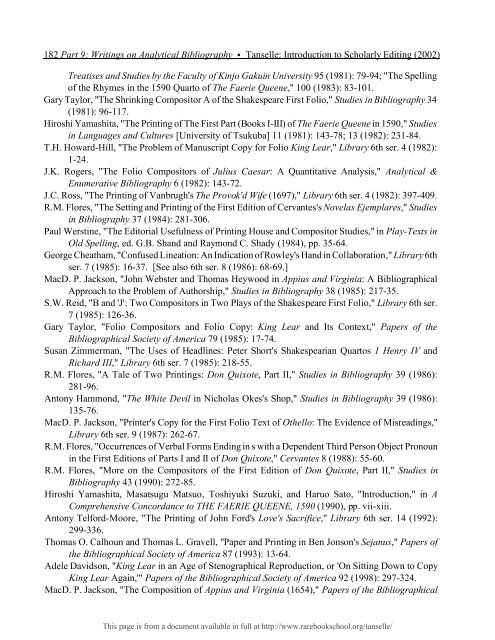 INTRODUCTION TO SCHOLARLY EDITING ... - Rare Book School