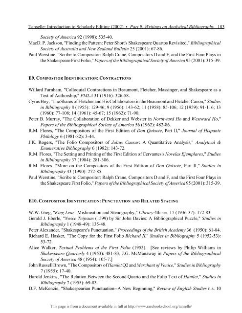 INTRODUCTION TO SCHOLARLY EDITING ... - Rare Book School