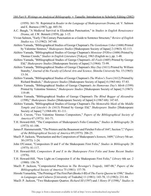 INTRODUCTION TO SCHOLARLY EDITING ... - Rare Book School