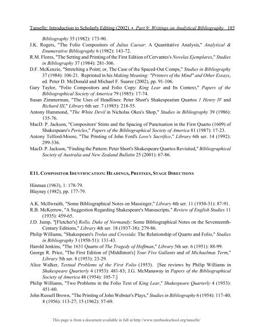 INTRODUCTION TO SCHOLARLY EDITING ... - Rare Book School