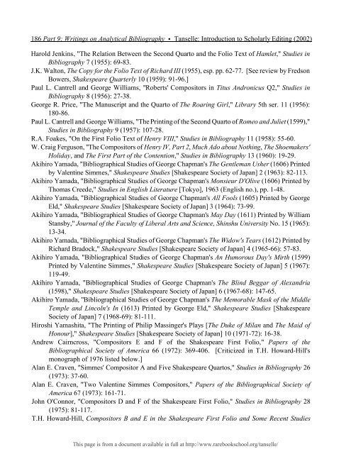 INTRODUCTION TO SCHOLARLY EDITING ... - Rare Book School