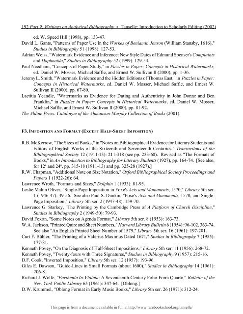 INTRODUCTION TO SCHOLARLY EDITING ... - Rare Book School