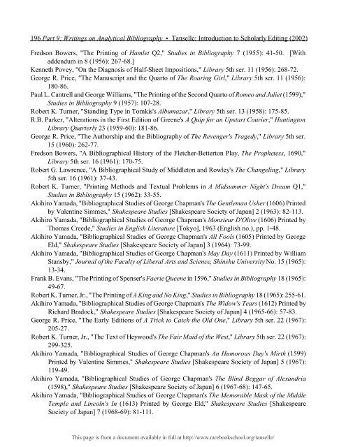INTRODUCTION TO SCHOLARLY EDITING ... - Rare Book School