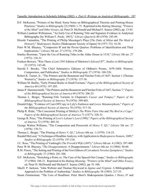 INTRODUCTION TO SCHOLARLY EDITING ... - Rare Book School