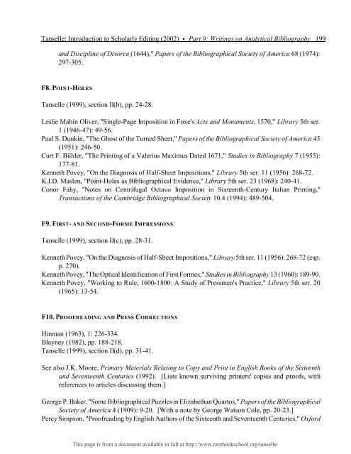 INTRODUCTION TO SCHOLARLY EDITING ... - Rare Book School