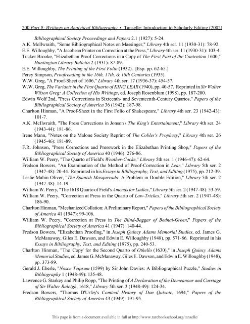 INTRODUCTION TO SCHOLARLY EDITING ... - Rare Book School