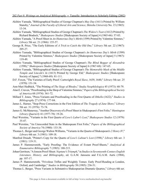 INTRODUCTION TO SCHOLARLY EDITING ... - Rare Book School