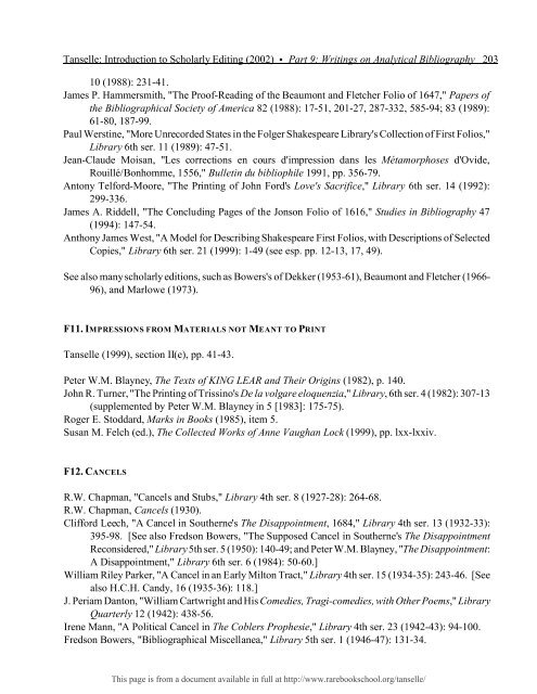 INTRODUCTION TO SCHOLARLY EDITING ... - Rare Book School