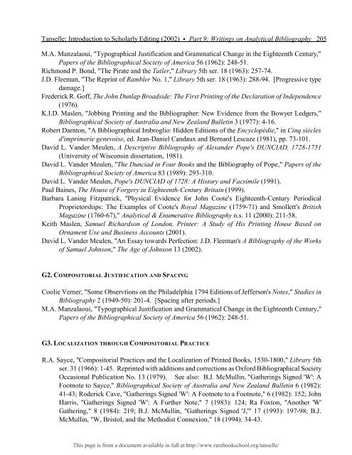 INTRODUCTION TO SCHOLARLY EDITING ... - Rare Book School
