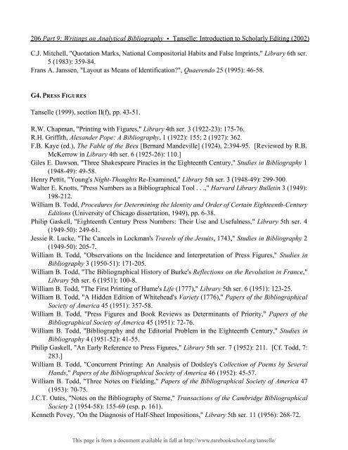 INTRODUCTION TO SCHOLARLY EDITING ... - Rare Book School