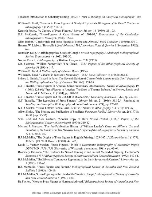 INTRODUCTION TO SCHOLARLY EDITING ... - Rare Book School