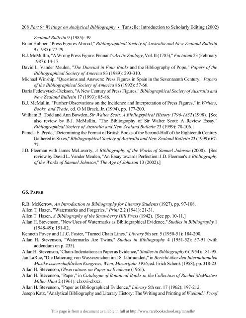 INTRODUCTION TO SCHOLARLY EDITING ... - Rare Book School