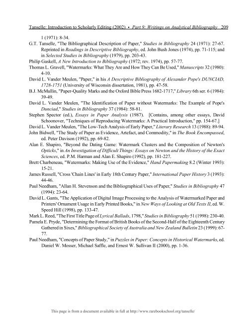 INTRODUCTION TO SCHOLARLY EDITING ... - Rare Book School