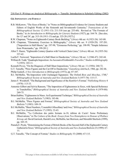 INTRODUCTION TO SCHOLARLY EDITING ... - Rare Book School