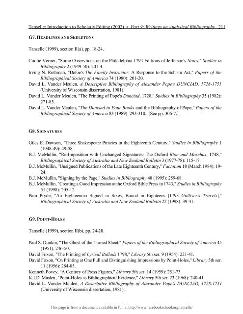 INTRODUCTION TO SCHOLARLY EDITING ... - Rare Book School
