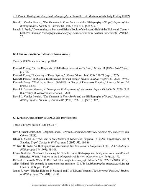 INTRODUCTION TO SCHOLARLY EDITING ... - Rare Book School