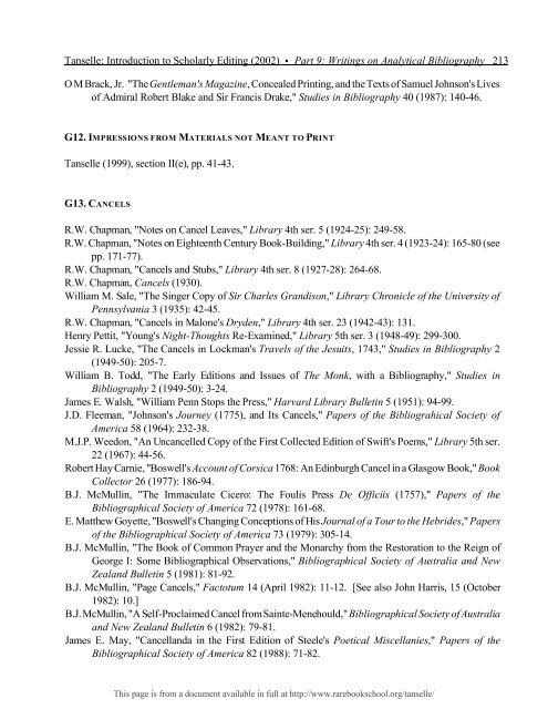 INTRODUCTION TO SCHOLARLY EDITING ... - Rare Book School