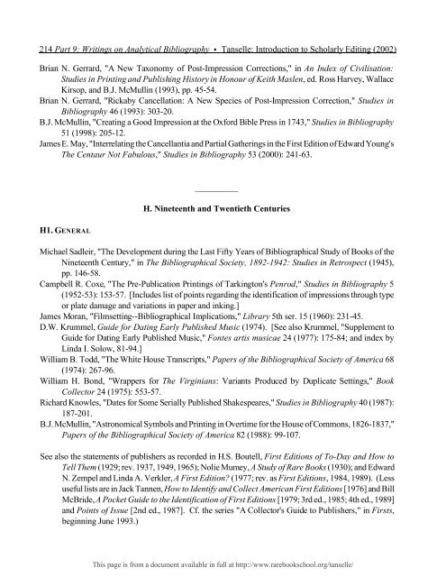 INTRODUCTION TO SCHOLARLY EDITING ... - Rare Book School