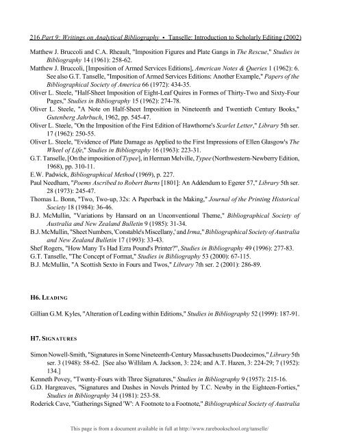 INTRODUCTION TO SCHOLARLY EDITING ... - Rare Book School