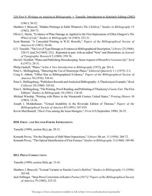 INTRODUCTION TO SCHOLARLY EDITING ... - Rare Book School