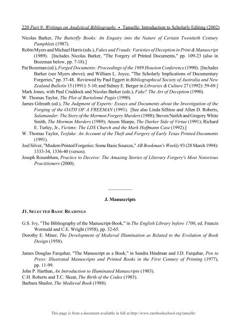 INTRODUCTION TO SCHOLARLY EDITING ... - Rare Book School