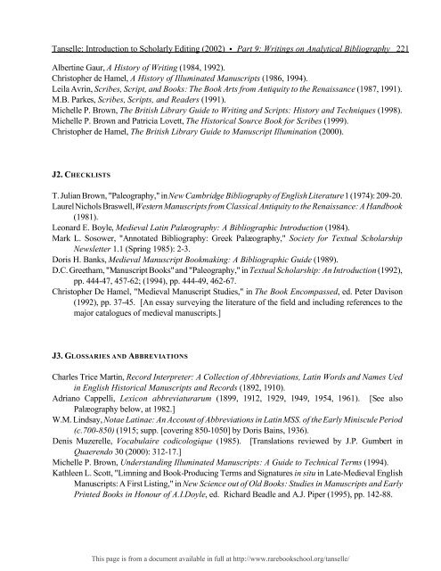 INTRODUCTION TO SCHOLARLY EDITING ... - Rare Book School