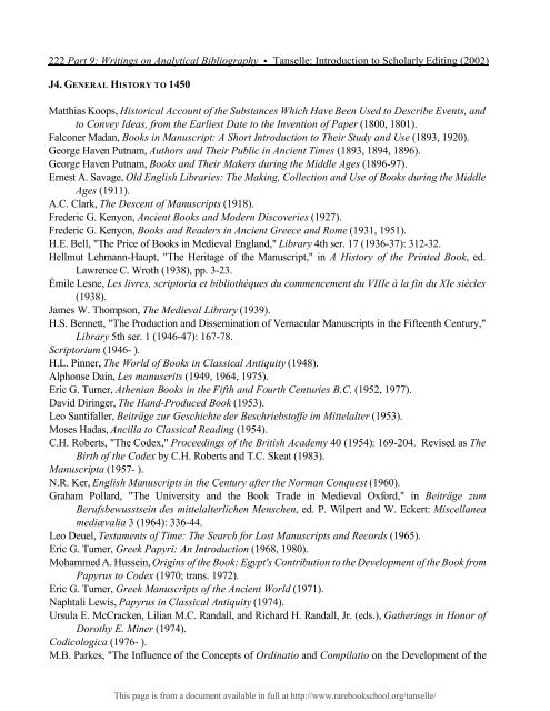 INTRODUCTION TO SCHOLARLY EDITING ... - Rare Book School