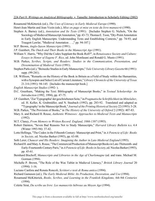 INTRODUCTION TO SCHOLARLY EDITING ... - Rare Book School